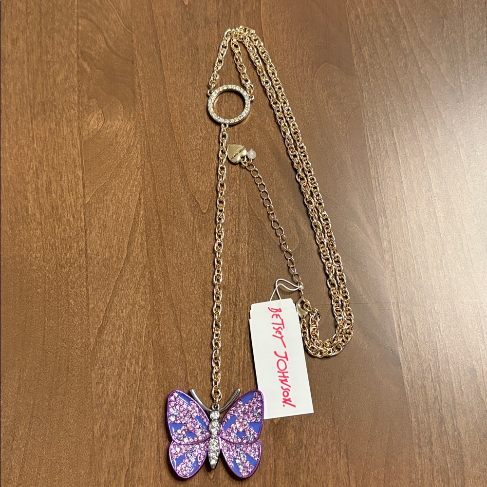 NWT Betsey Johnson Beautiful & Fun Purple Butterfly Y-Chain Necklace